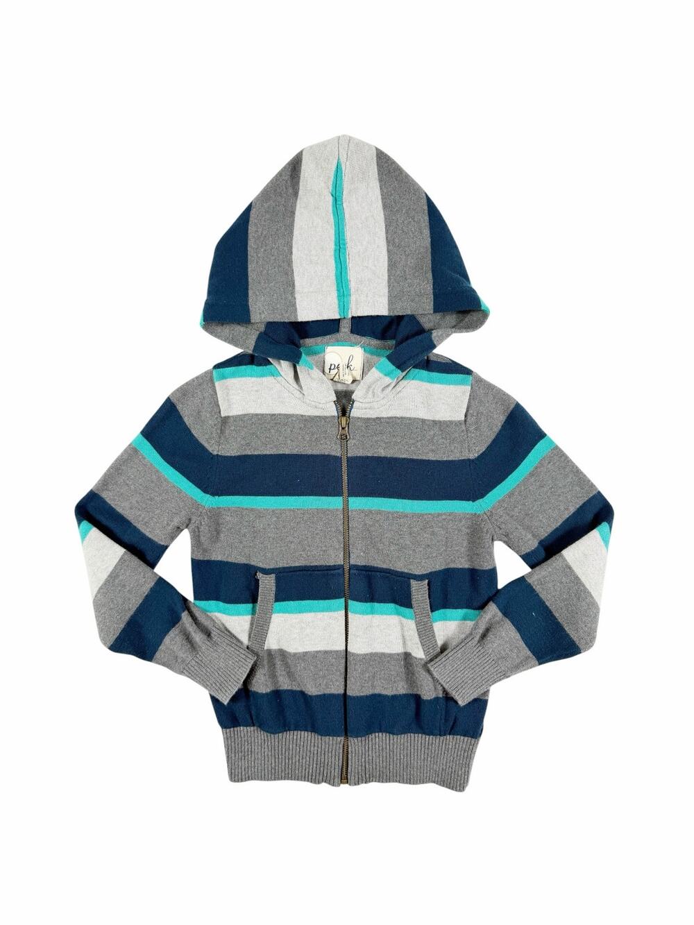 Peek Striped Zip Hoodie Gray Blue Green Size 6-7
